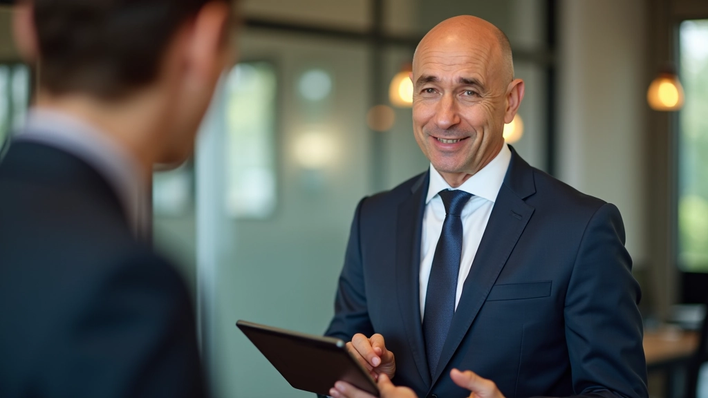 Manager reviewing performance metrics on tablet during one-on-one discussion