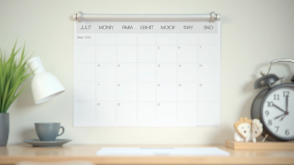 Overhead view of desk calendar and clock showing meeting time slots, organized schedule