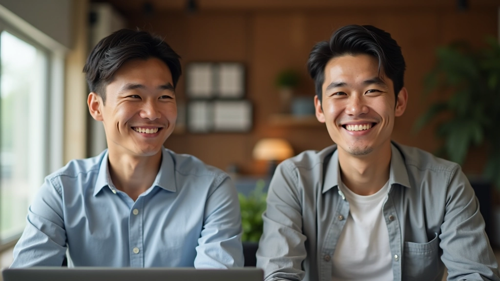 Casual conversation between team members over video, smiling and engaged, relaxed home office backgrounds