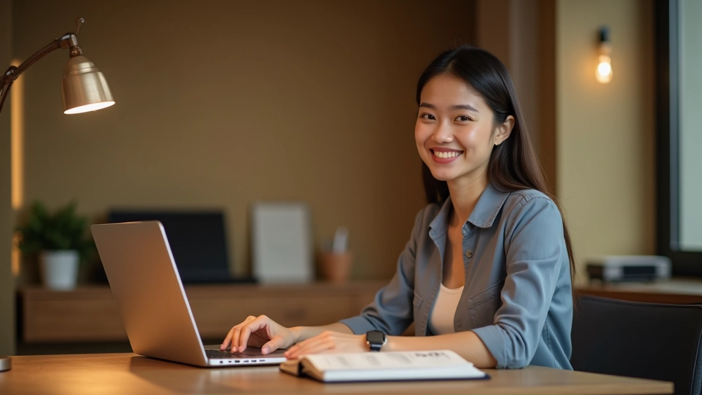 Professional working at home desk with organized workspace